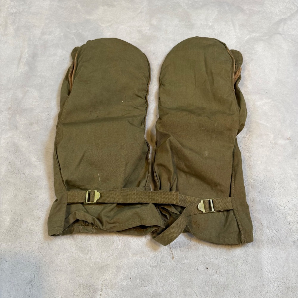 Vintage Military Trigger Finger Mittens Olive Drab Leather Palm Cold Weather